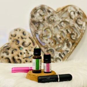 Walentynkowy zestaw AromatherapyOils dla Niej i dla Niego – mieszanki Sensual 5 ml i Be Happy 15 ml oraz inhalatory Niesamowity Róż i Wieczorowa Czerń