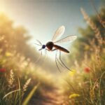 Komar w trawie – ilustracja do artykułu o skuteczności olejków eterycznych na komary
